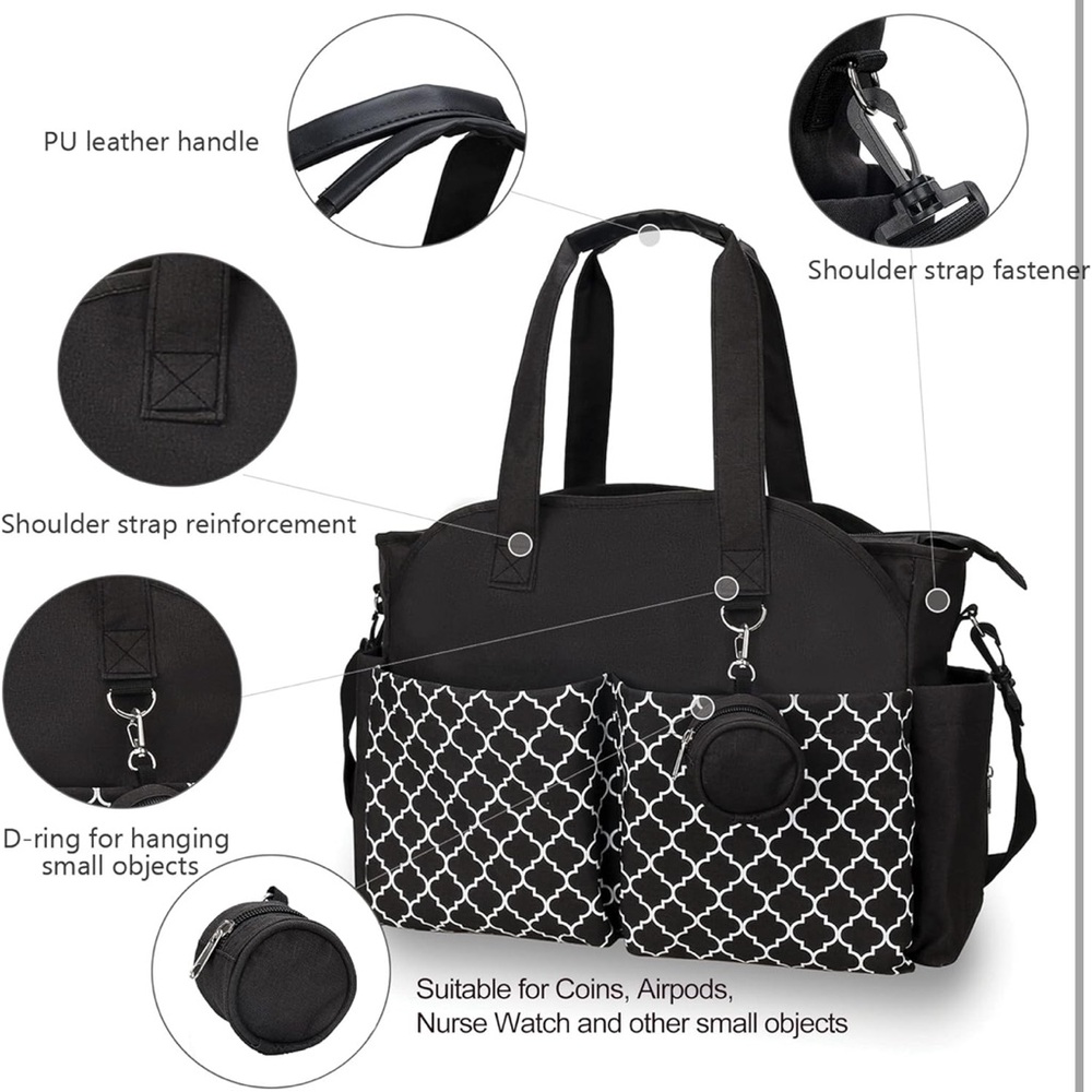 Black Quilted Bag with Straps